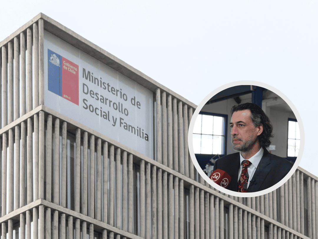 Foto del edificio corporativo del ministerio de desarrollo social y al lado una foto del nuevo director de senadis.