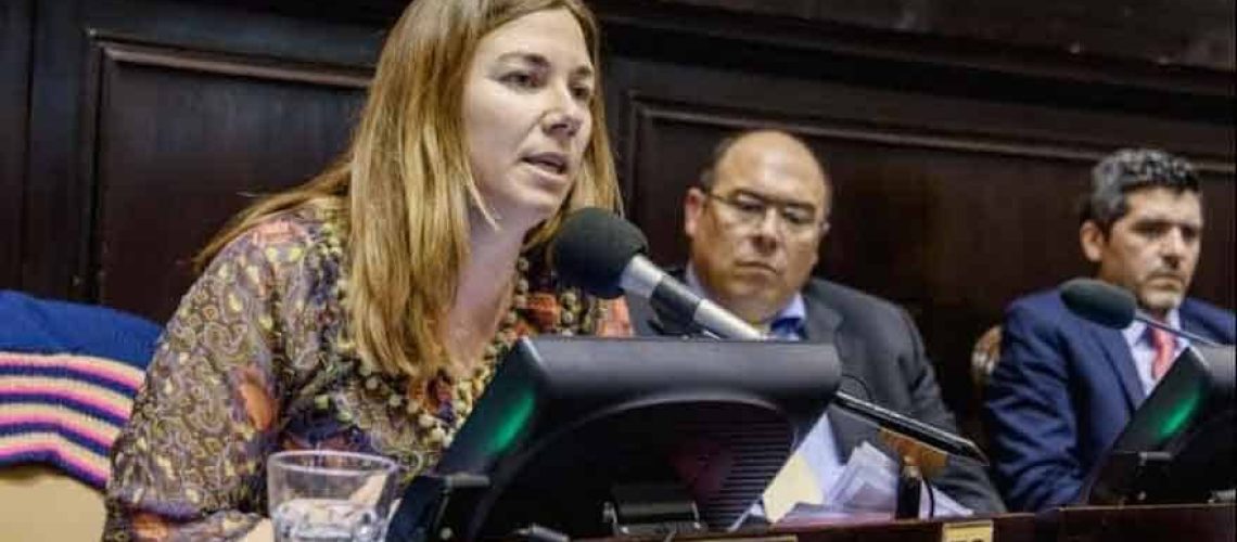 Una mujer hablando durante una sesión de la Cámara de Diputados en Argentina.