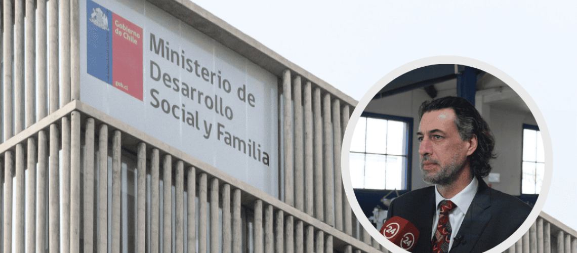 Foto del edificio corporativo del ministerio de desarrollo social y al lado una foto del nuevo director de senadis.