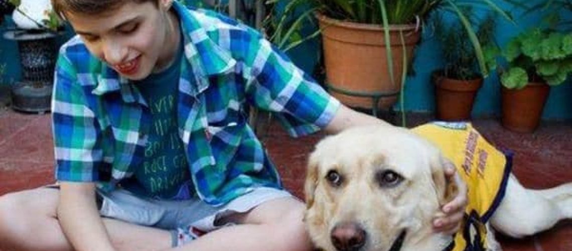 niño con un perro lazarillo