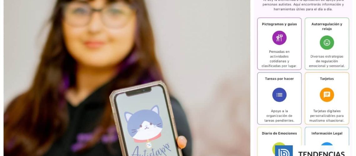 Foto de una persona mostrando un telefono donde dice Autistapp